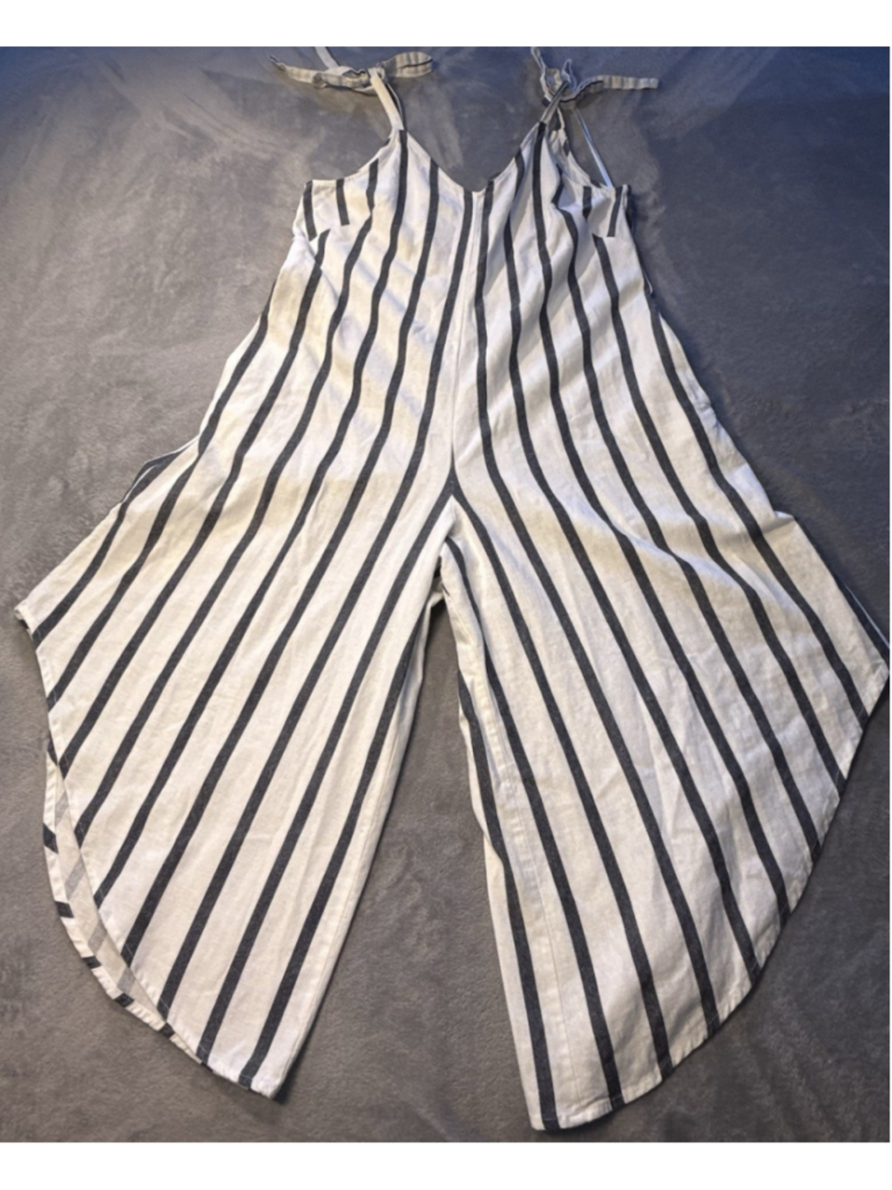Vince Camuto Womens Blue Linen Blend Striped Wide Leg Jumpsuit Small